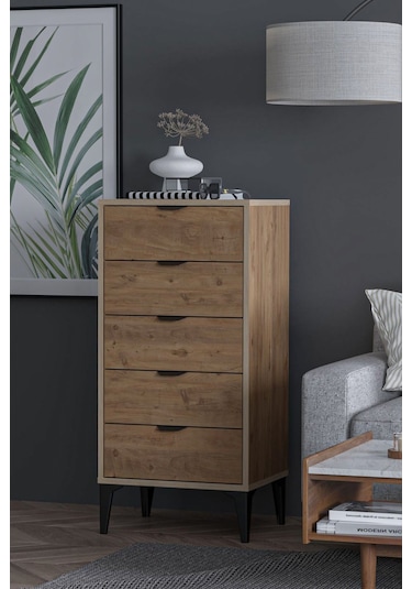 Sarmobi Arden 5 Çekmeceli Şifonyer , Çamaşırlık Kahverengi