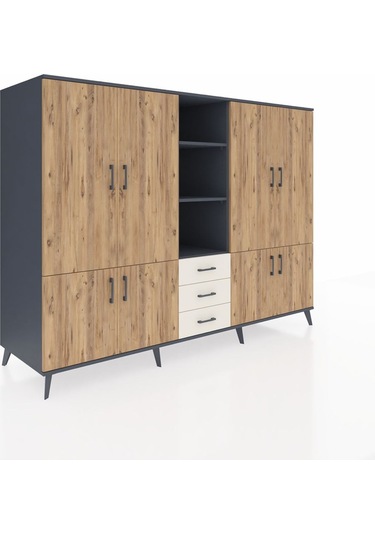 Kronos Dolap 11 Raflı 3 Çekmeceli 8 Kapaklı 220x59x163 Antrasit-ç Antrasit-çam/aytaşı