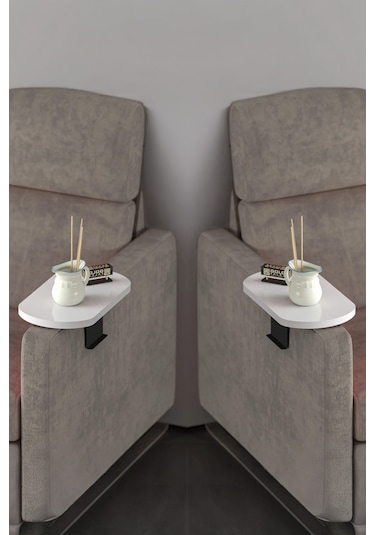 İkili Yan Sehpa Ayarlanabilir Tepsi Oval Dekoratif Krem