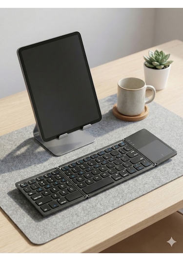 Touchpad'li 3'e Katlanabilir Bluetooth Klavye - Çoklu Cihaz Destekli Ultra İnce Seyahat Klavyesi