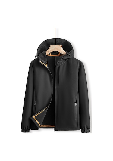 Erkekler İçin Açık Hava Spor Günlük Kapüşonlu Ceket Siyah