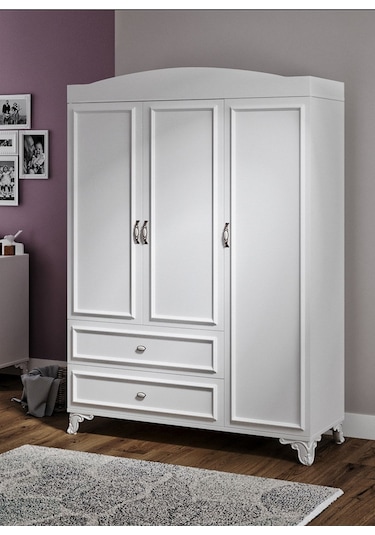 Baby Darling %100 Mdf Lisa 135cm 3 Kapaklı Dolap Beyaz Beyaz