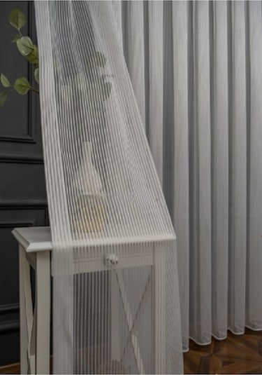 Tül Perde Mürdüm Etek Ucu Papatya Desenli Renk Geçişli 3 Kat Pileli Tül Perde BEYAZ