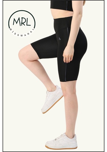 Kadın Siyah Yüksek Bel Toparlayıcı Biker Şort Kısa Spor Tayt Likralı Dalgıç Biker Tights 1043 Siyah Lacivert