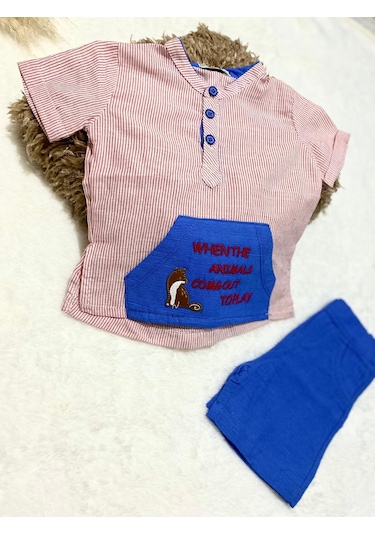 Minaz Baby Gömlekli Şort Takım Kırmızı - Mavi
