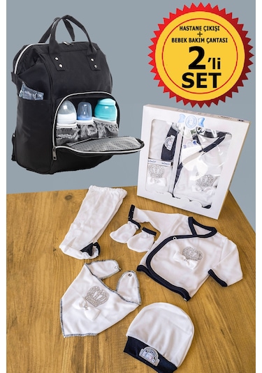 Siyah Bebek Bakım Çantası Ve 5 Parça Hastane Çıkışı İkili Set Siyah