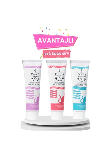 Vitkitty Kediler İçin Avantajlı 3'lü Malt Macun Seti