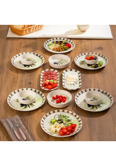 Perotti Olives 14 Parça Seramik 6 Kişilik Kahvaltı Takımı Çok Renkli