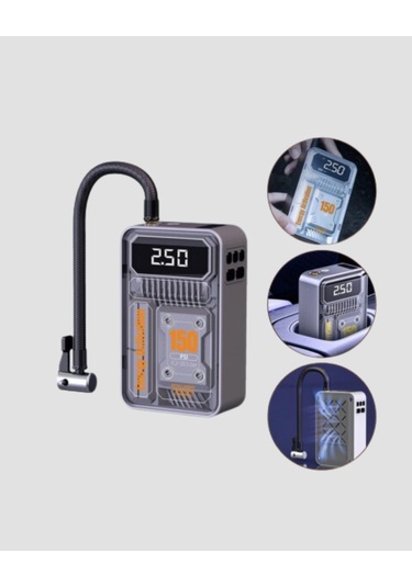 Taşınabilir Kablosuz Hava Pompası 150 Psı Güçlü Basınç Ve 6000mah Şarjlı