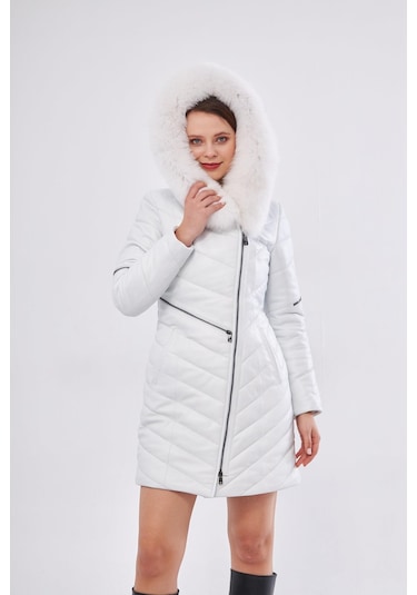 Derinss Dka1704 Hakiki Deri Kadın Beyaz Kaban/mont 001