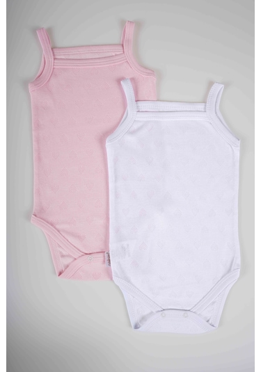 İp Askılı Jakarlı Klimalı 2li Çıtçıtlı Badi Zıbın Pembe-Beyaz