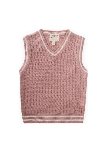 Saş Örgü Triko Süeter 3-9 Yaş Pudra Pembe Pudra