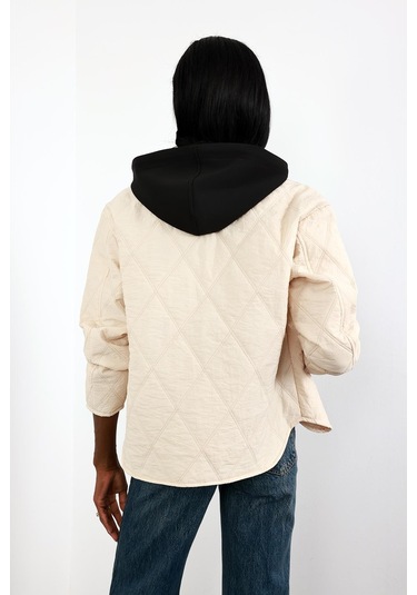 Bej Çıkarılabilir Kapüşonlu Kapitone Mont 5841 Bej