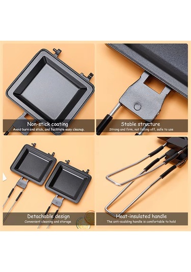 Sandviç Makinesi, Waffle'lı Alüminyum Alaşımlı Kahvaltı Pişirme Tepsisi Siyah