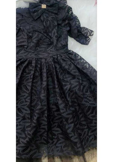 Kız Çocuk Siyah Tül Desenli Doğum Günü Hediye Şık Prenses Elbise Siyah