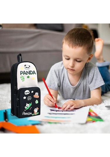 Mufunye Büyük Kapasiteli Kawaii Kalem Kutusu - Sevimli 3 Bölmeli Kırtasiye Düzenleyici, Siyah Siyah