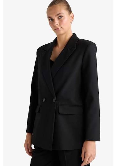 Defacto Oversize Geniş Kalıp Ceket Yaka Blazer Ceket E7732ax25aubk81 Siyah