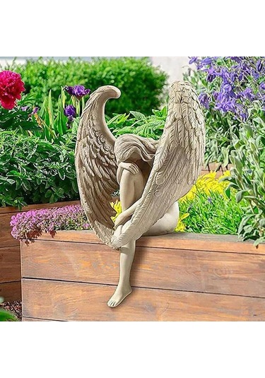 Tenfowee Bahçe İçin Aydınlatmalı Mavi Resin Melek Heykeli - Ruhani Güzellik Ve Umut Simgesi