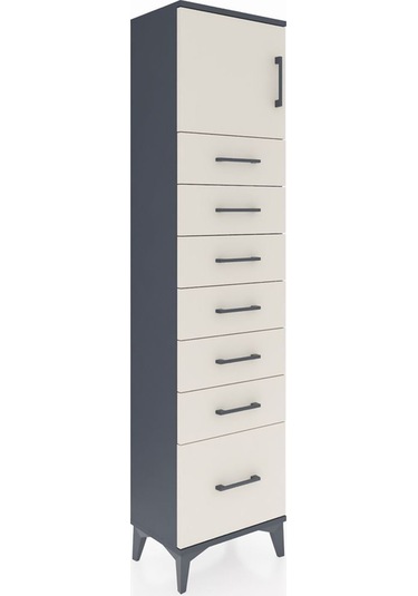 Arges Dolap Tek Raflı 7 Çekmeceli Tek Kapaklı 44x30x182 Antra... Antrasit