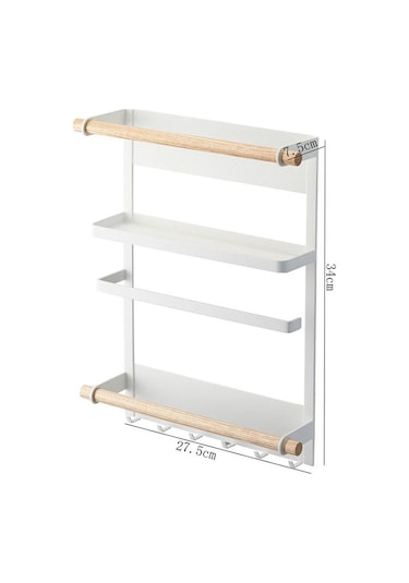 Cbtx Demir + Ahşap Manyetik Buzdolabı Depolama Rafı Mutfak Aletleri Asılı Depolama Rafı - Siyah