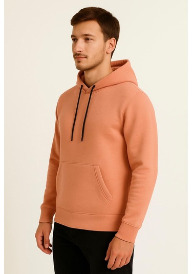 Axxel Erkek Somon Kapüşonlu Sweatshirt-w1108 Pembe 3 İplik Şardonlu
