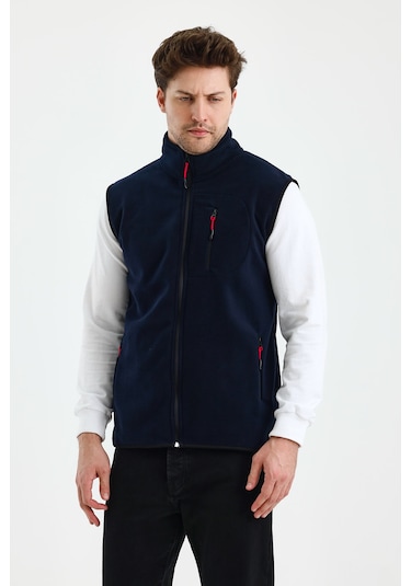 Monox Erkek Tam Fermuarlı Spor Polar Yelek Lacivert