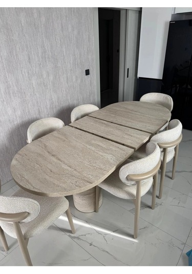 Eyfel İskandinav Tarzı Açılır Masa & 6 Sandalyeli Yemek Masası Takımı Krem