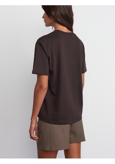 Dilvin Dekoratif Dikişli Bisiklet Yaka Tshirt 101a30312 Koyu Kahve Koyu Kahverengi