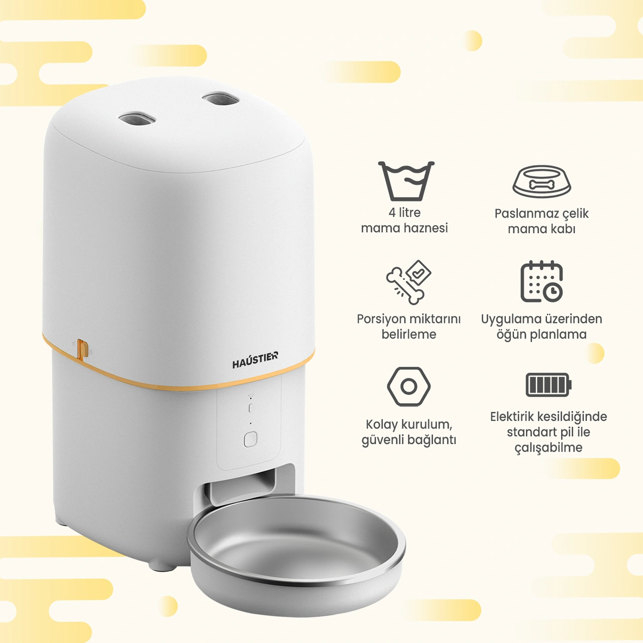 Haustier Pf02 Beyaz Akıllı Kedi Köpek Otomatik Mama Kabı