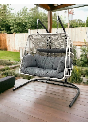 Tu Tienda Çift Kişilik Makrome Ip Örgü Salıncak,krem Krem