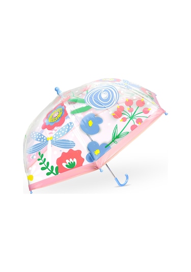 Denokids Çiçek Desenli Kız Çocuk Şeffaf Şemsiye Renkli