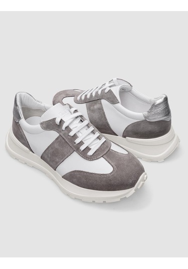 %100 Hakiki Deri Beyaz Bağcıklı Kadın Spor Ayakkabı Beyaz