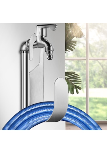 Mufunye 304 Paslanmaz Çelik Bahçe Hortumu Depolama Rafı - Dışarıda/içeride Kullanım, Su Musluğu Kanca, Organize Edici Tutucu Beyaz Dairesel Tel Tipi