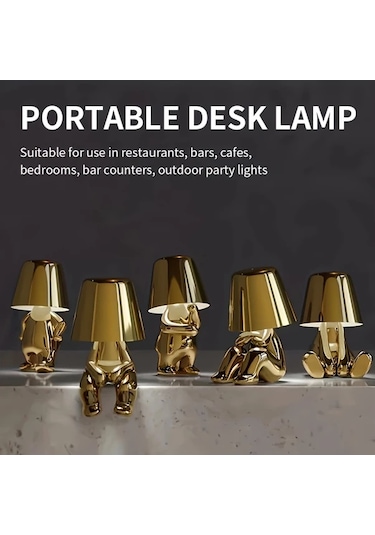 Willowhaven Golden Mr Who-f 1 Adet Modern Altın Ve Gümüş Thinker Masa Lambası Usb Portlu 3 Yönlü Ayarlanabilir Led Yatak Odası Oturma Odası Ofis Füme