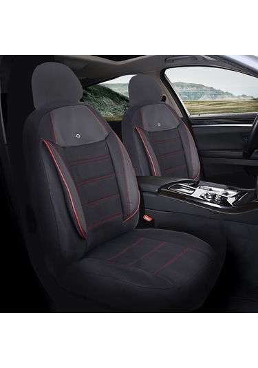 Volkswagen Passat B5 Araçlara Uyumlu Oto Koltuk Kılıfı Seti - Yıldız Serisi Siyah/kırmızı