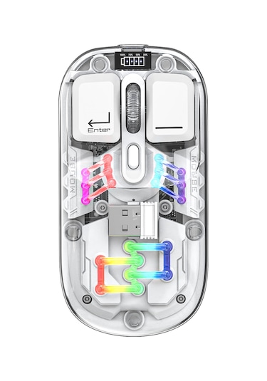 Mufunye Şeffaf Kablosuz Çift Modlu Rgb Aydınlatmalı Fare - 2.4g+bluetooth, 1600dpı, Sessiz Tuşlar, Şarjlı H118