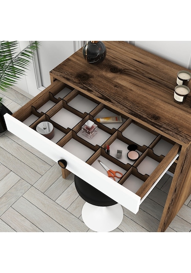 Lizbon Mini Makyaj Masası Aynalı - Ceviz / Beyaz