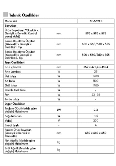 Vestel AF-5621 B 70 LT Ankastre Fırın