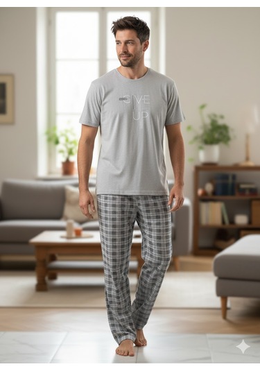 Erkek Mavi Kısa Kol Pijama Takım Mavi