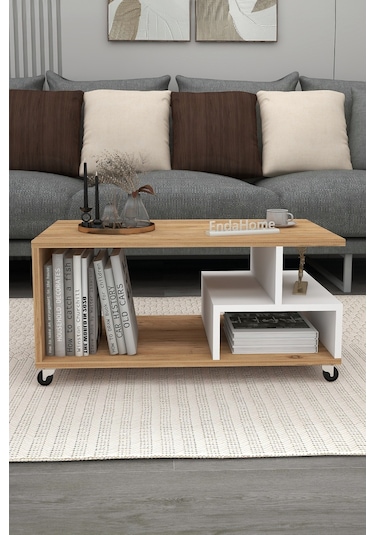 Sultan Tekerli Orta Sehpa 86,5x50 Cm - Çam - Beyaz