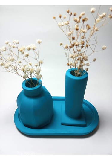 Tabaklı Dekoratif İkili Vazo Set Random Çok Renkli