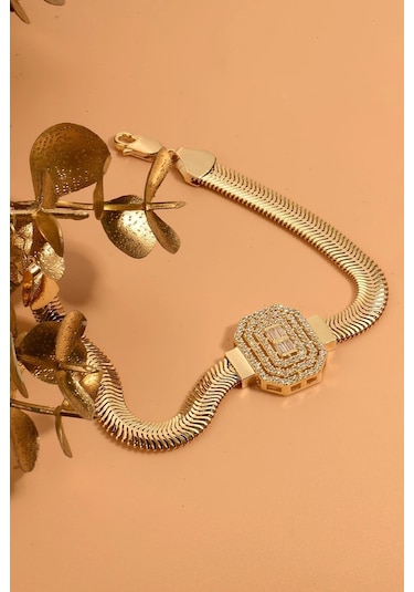 Çgk Çiğdem Gürel Kuyumculuk Sıralı Baget Kalın Balık Sırtı Zincir Altın Bileklik Çok Renkli