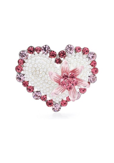 Pembe Blucome Çiçek Kalp Broş Kadınlar İçin Unisex 2 Renkli Taklidi Parlayan Aşk Parti Ofis Broş Pins Hediyeler Pembe
