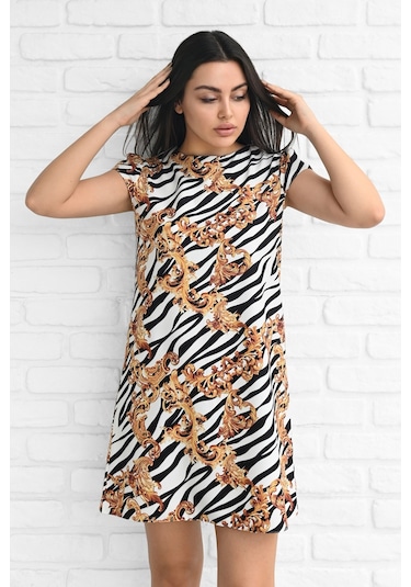 Kadın Desenli Kısa Kollu Elbise 5167-23 001