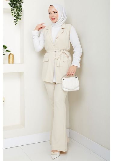 Niyar Yelek Pantolon İkili Takım 1530 - Bej Bej