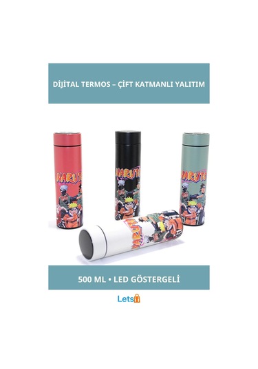 Anime Baskılı Dokunmatik Led Sıcaklık Göstergeli Paslanmaz Çelik Termos 500 Ml Çok Renkli