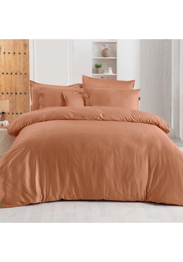 Sarev Monochrome Terracotta %100 Pamuk Saten ''300 Tc" Nevresim Takımı Ks V13 Kahverengi