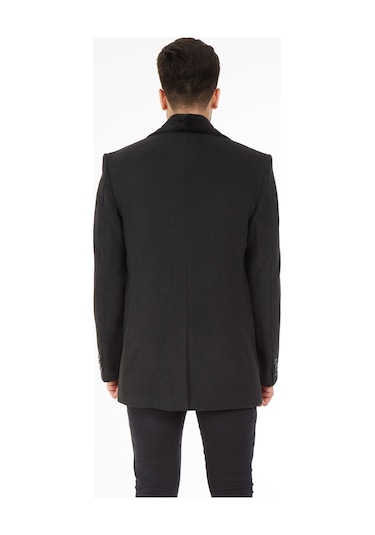 Sposo 1661 Yaka Kürkü Çıkmalı Yünlü Kaşe Füme Erkek Kaban Füme