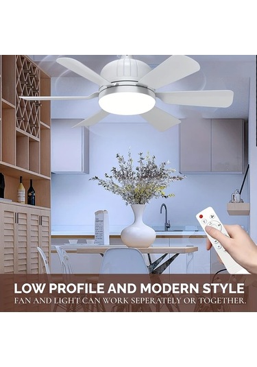 Xuweiwei 46cm 6 Bıçaklı Akıllı Tavan Vantilatörü Beşli Beyaz Paket Vantilatör E26 E27 Soket Led Işık Uzaktan Kumanda Ayarlanabilir Hız 3500k 6000k