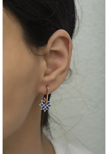 Nereze 925 Ayar Gümüş Mavi Mineli Rüzgar Gülü Küpe